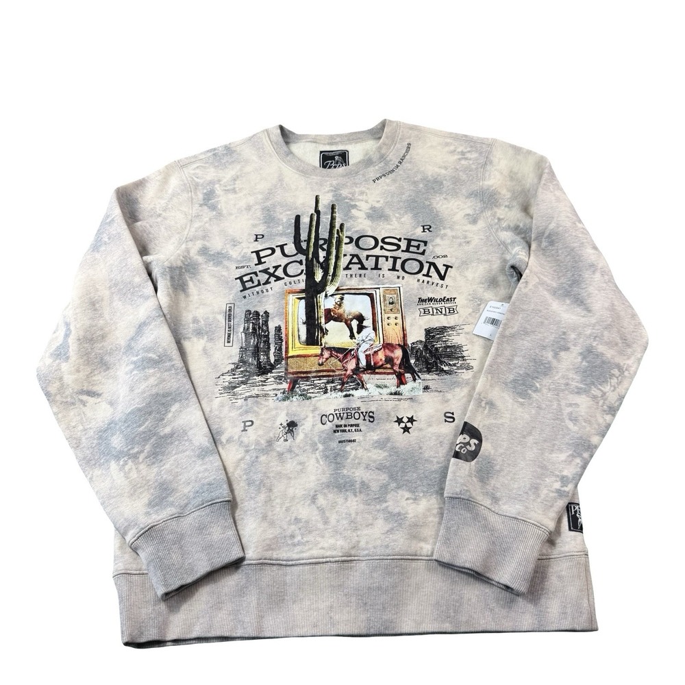 PRPS Brown Tie Dye Cactus Desert Print Crewneck Sweater E102S41 Mens Size L NWT